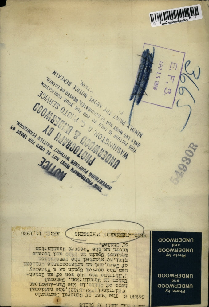 1926 Press Photo Bust of Gen Barnardo O'Higgins hero of Chile