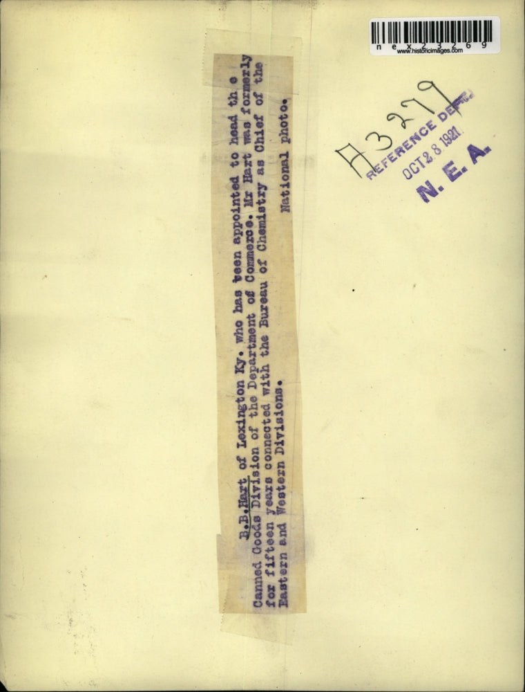 1921 Press Photo BB Hart of Lexington KYCanned Goods Div of Dept of Commerce