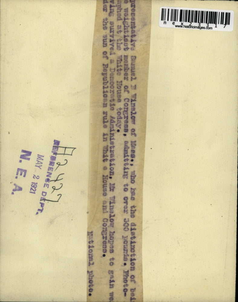 1921 Press Photo Samule Winslow of Mass heaviest man in Congress