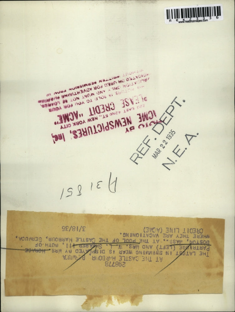 1935 Press Photo Castle Harbor Bermuda, Swimwear by H Partridge