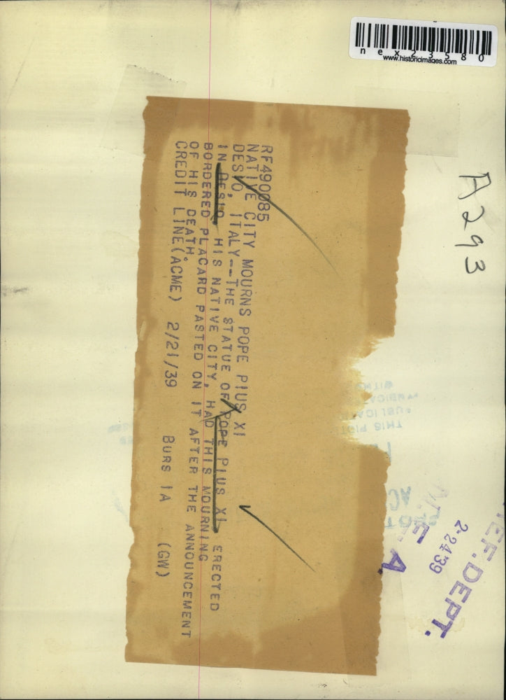 1939 Press Photo Desio Italy statue of Pope Pius XI in his native city