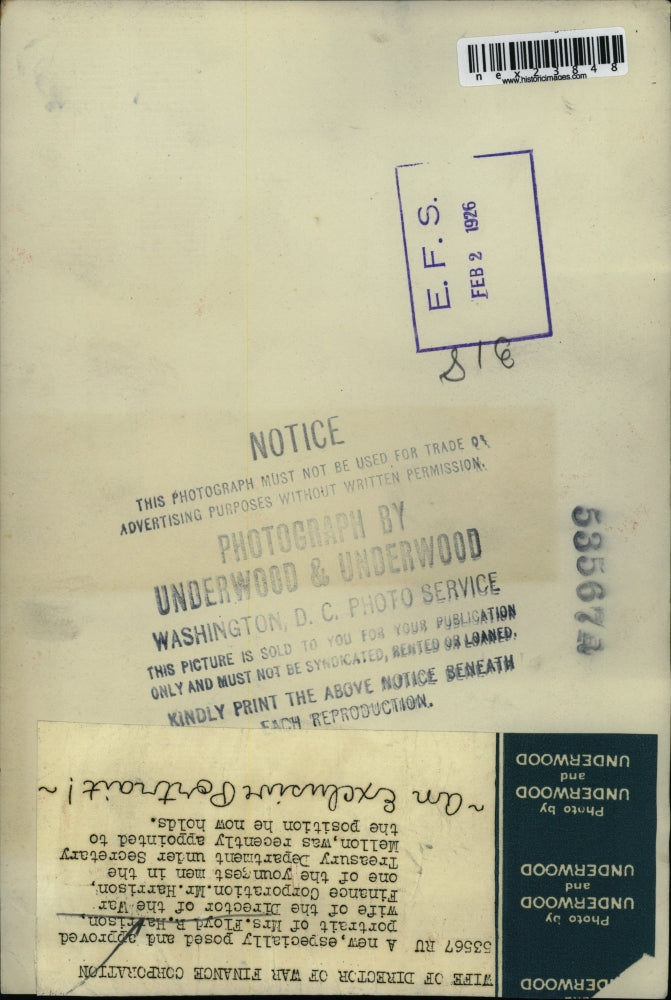 1926 Press Photo Mrs Floyd R Harrison wife of War Finace Corp director