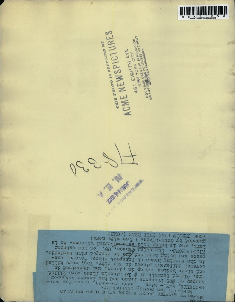 1927 Press Photo Brooklyn NY Christian Jensen in custody for murder