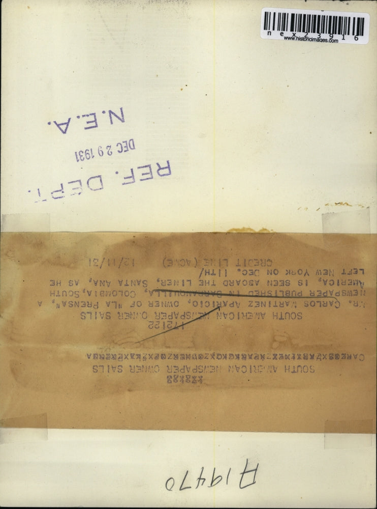 1931 Press Photo Carlos M Aparicio owner of La Prensa paper in Columbia