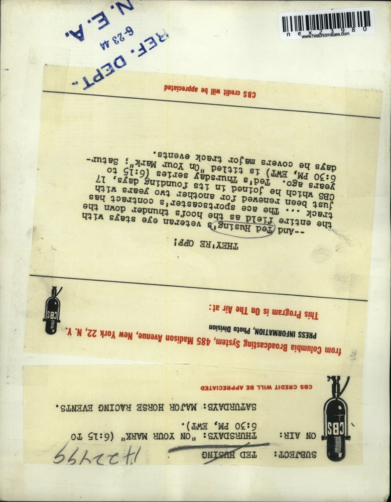 1944 Press Photo Ted Husing, sportscaster, of CBS's On Your Mark program