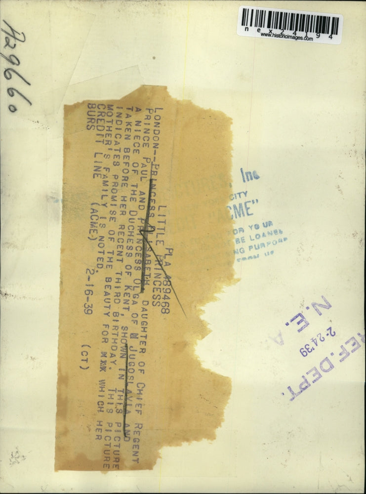 1939 Press Photo London Princess Elizabeth of Jugoslavia on 3rd birthday