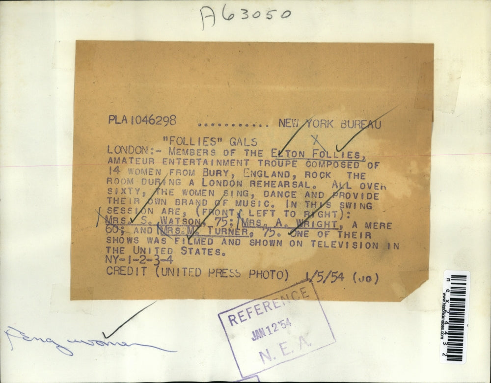 1954 Press Photo London Elton Follies, Mrs Watson,