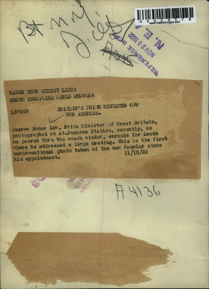 1922 Press Photo Andrew Bonar Law Prime Minister of Great Britain