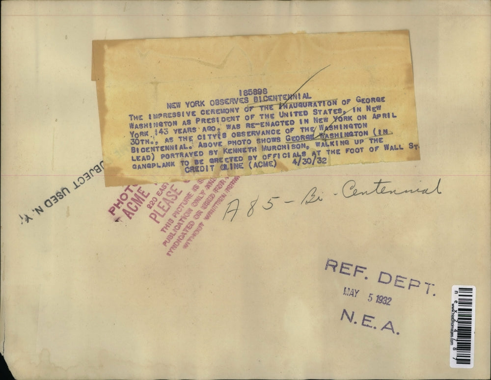 1932 Press Photo New york Observes Bicentennial George Washington, Kenneth