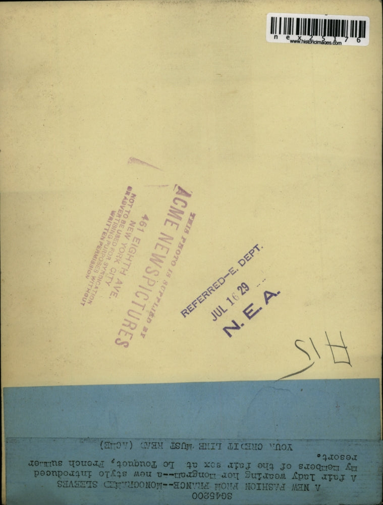 1929 Press Photo Fashion Monogrammed Sleeves Worn at Le Touquet French Resort