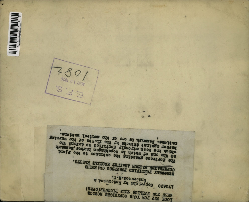 1926 Press Photo Fortress Guarding Copenhagen Harbor