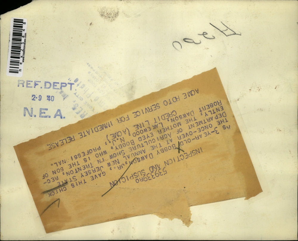 1940 Press Photo Bobby Dawson Jr at the Annual NJ State Dept of Agriculture show