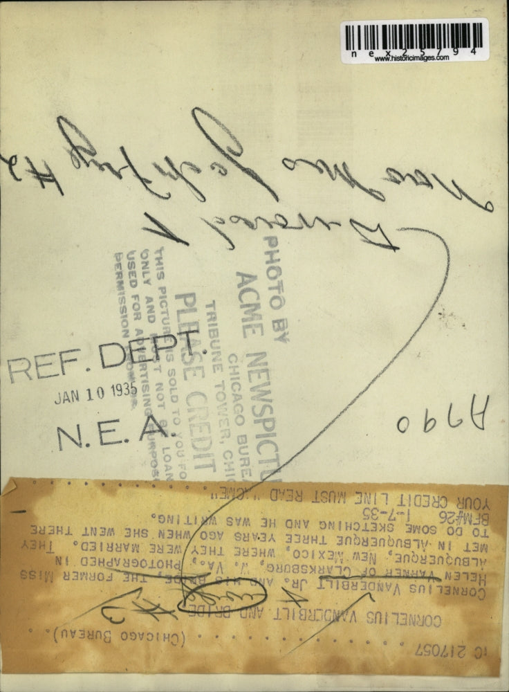 1935 Press Photo Cornelius Vanderbilt Jr & bride nee Helen Varner