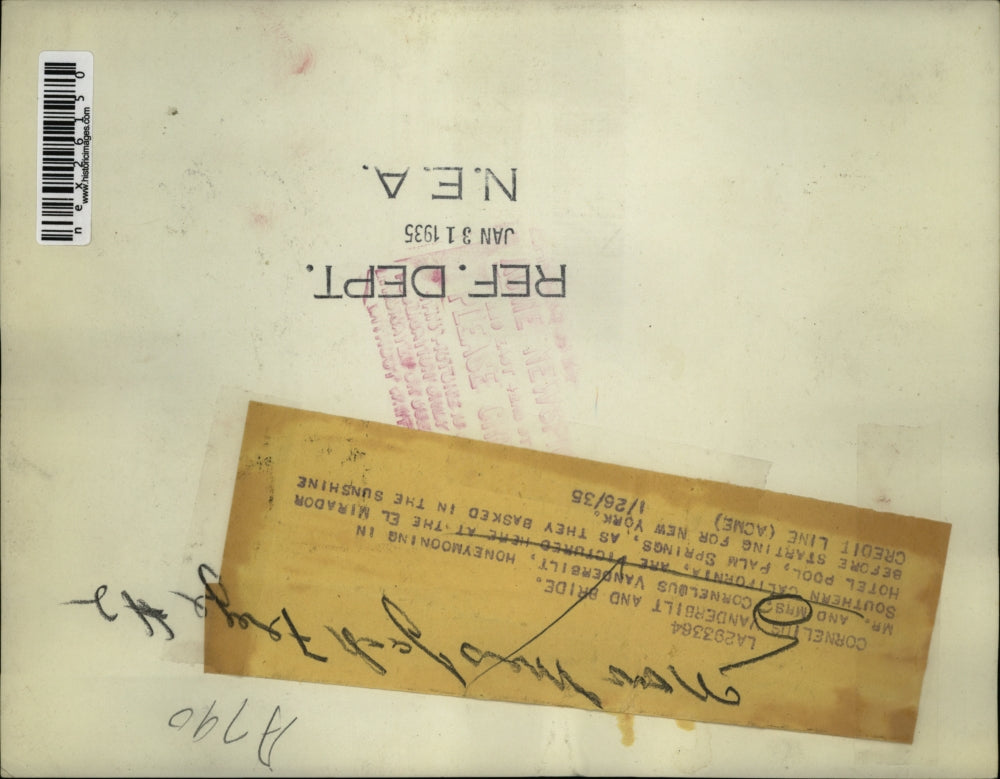 1935 Press Photo Mr & Mrs Cornelius Vanderbilt honeymoon in Southern California