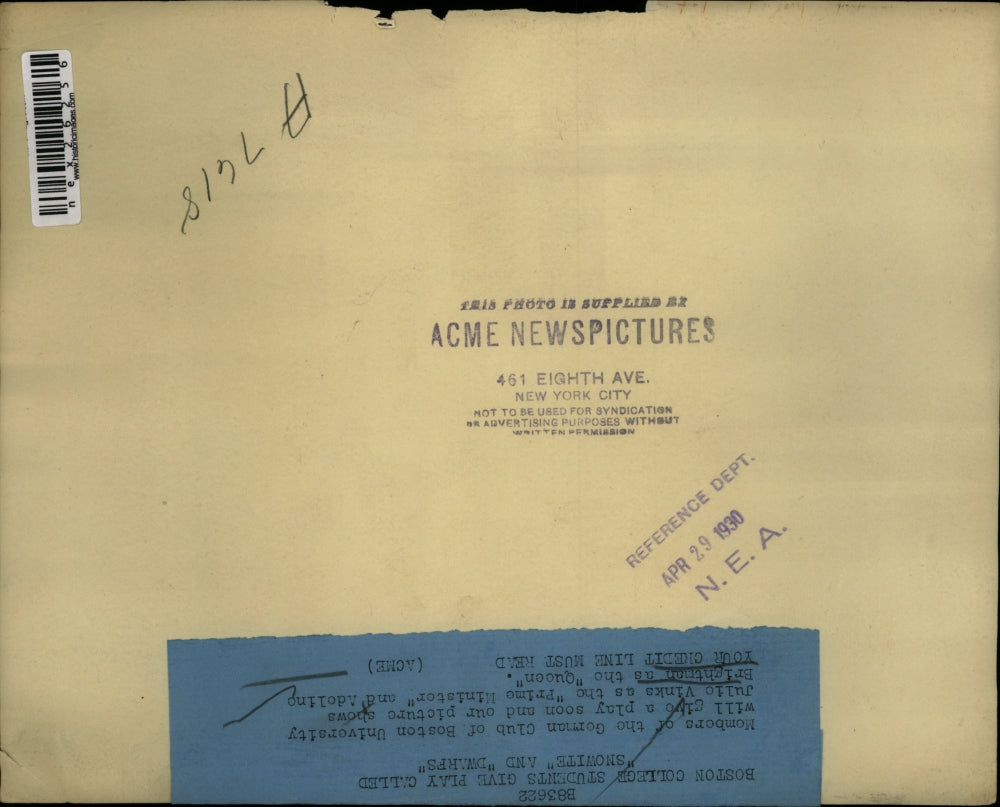 1930 Press Photo Boston University Gorman Club Julio Vinks, Adeline Brightman