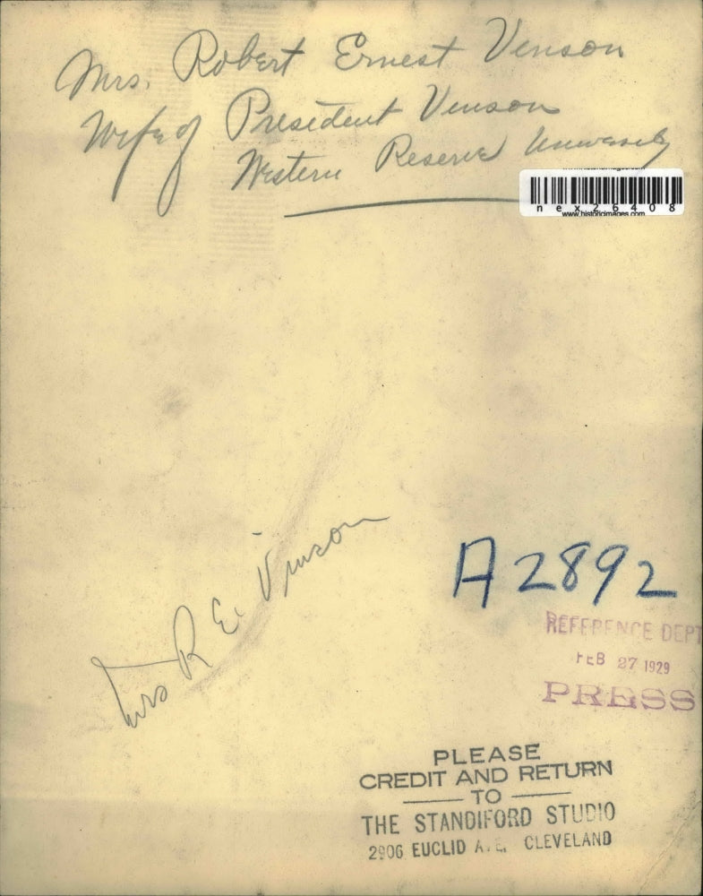 1929 Press Photo Mrs. Robert Ernest Venson, wife of President Venson Mystery