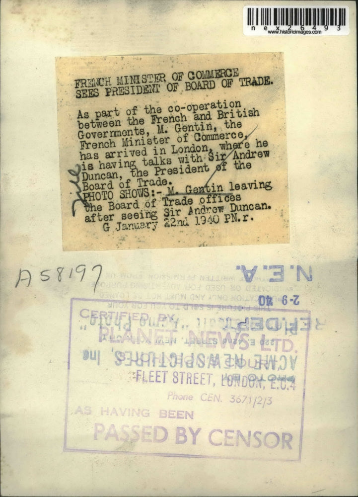 1940 Press Photo M. Gentin, French Minister of Commerce