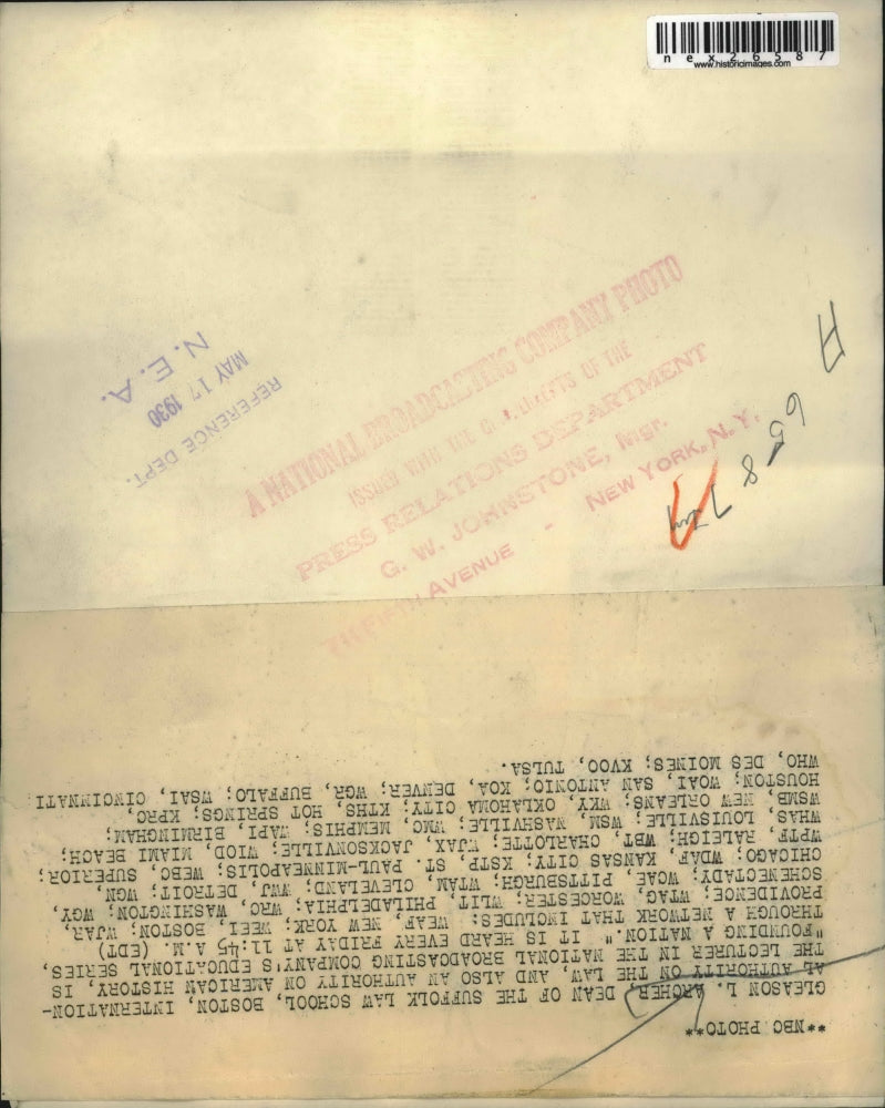 1930 Press Photo Dean Gleason Archer talks on "Laws that Safeguard Society," on