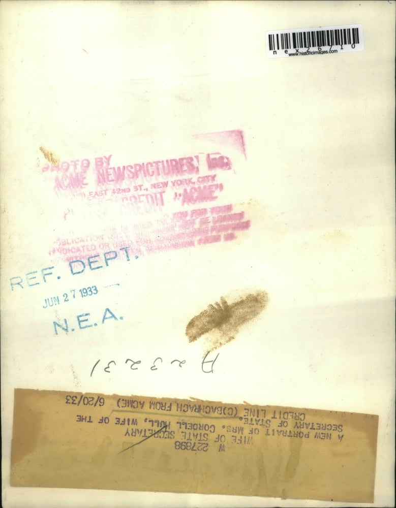 1933 Press Photo Mrs. Cordell Hull Wife Of The Secretary Of State