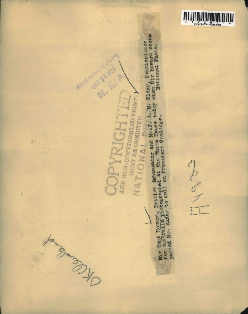 1924 Press Photo Ambassadors Sir Esme Howard, J.A.M. Elder at White House