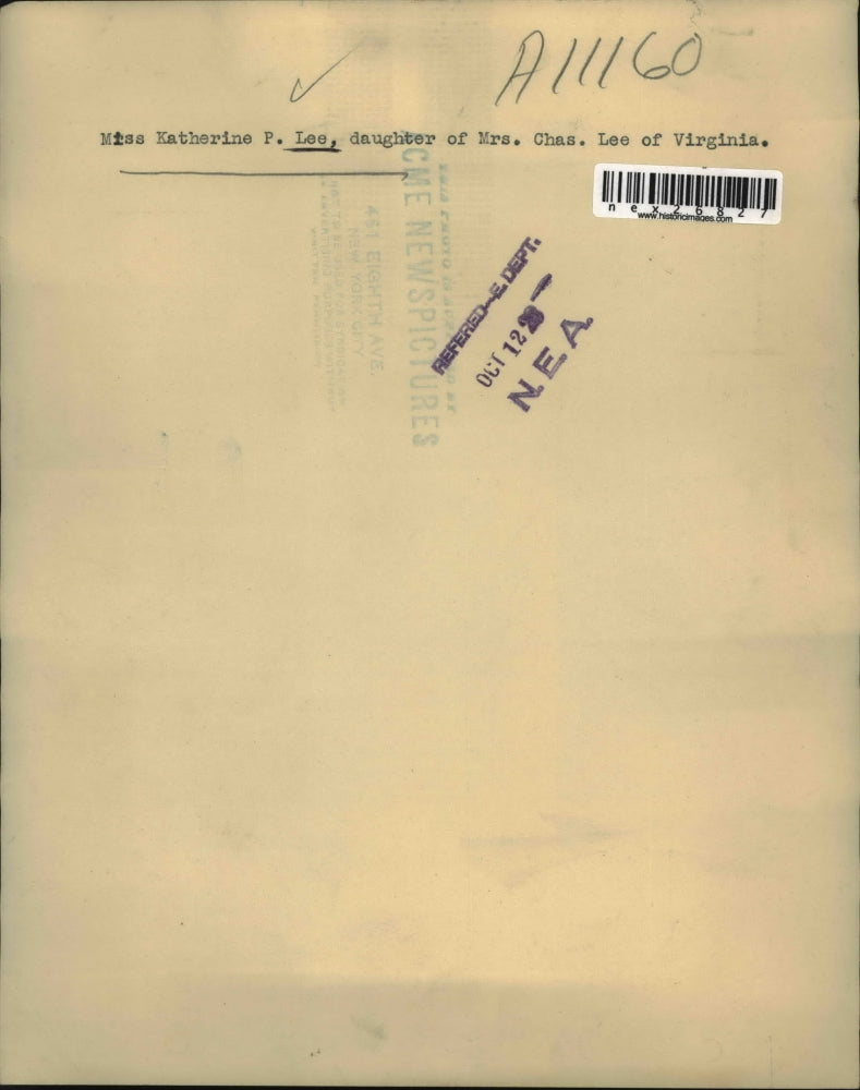 1928 Press Photo Katherine P. Lee, Daughter of Charles Lee of Virginia