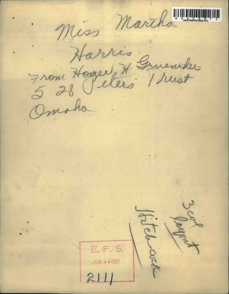 1927 Press Photo Miss Martha Harris from Homer H. Gruencher Peters Trust