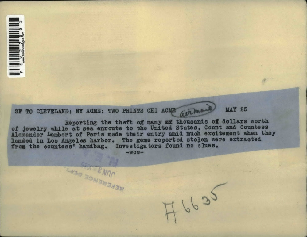 1936 Press Photo Count and Countess Alexander Lambert of Paris in Los Angeles