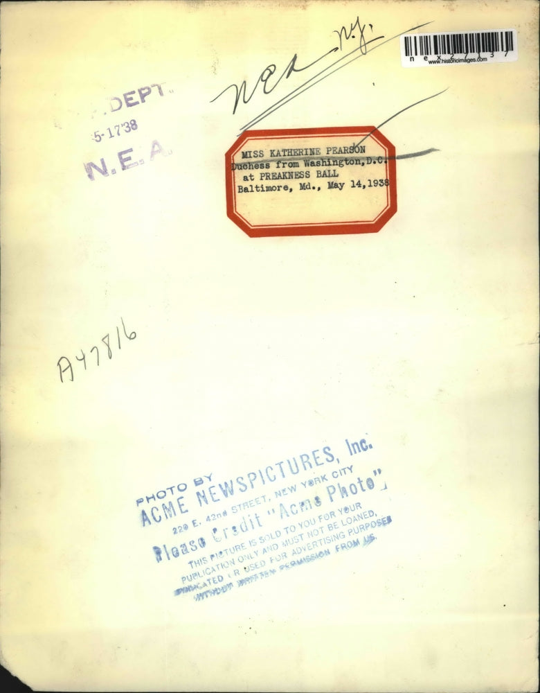 1938 Press Photo Miss Katherine Pearson Duchess At Preakness Ball