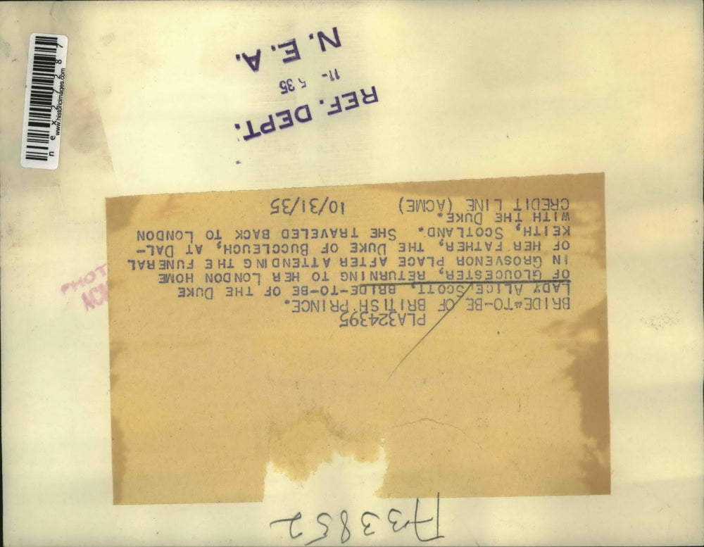 1935 Press Photo Lady Alice Scott to marry Duke of Gloucester returns to London