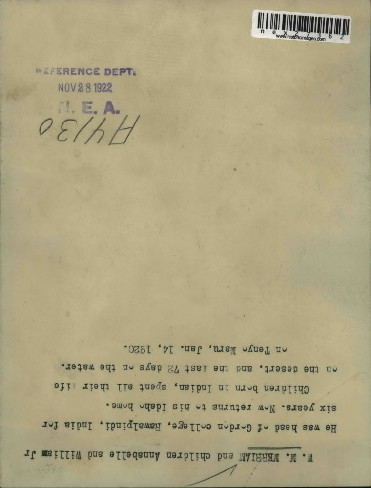 1920 Press Photo W.M. Merriman & children Annabelle & William Jr, Garden College