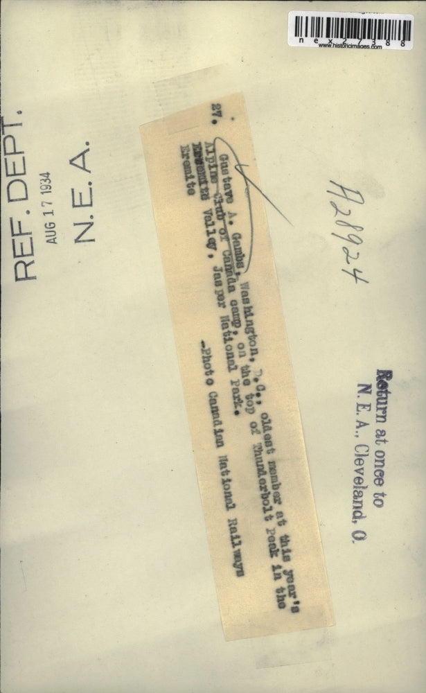 1934 Press Photo Gustava Gambs Washington DC oldest member Alpine Club Cnada