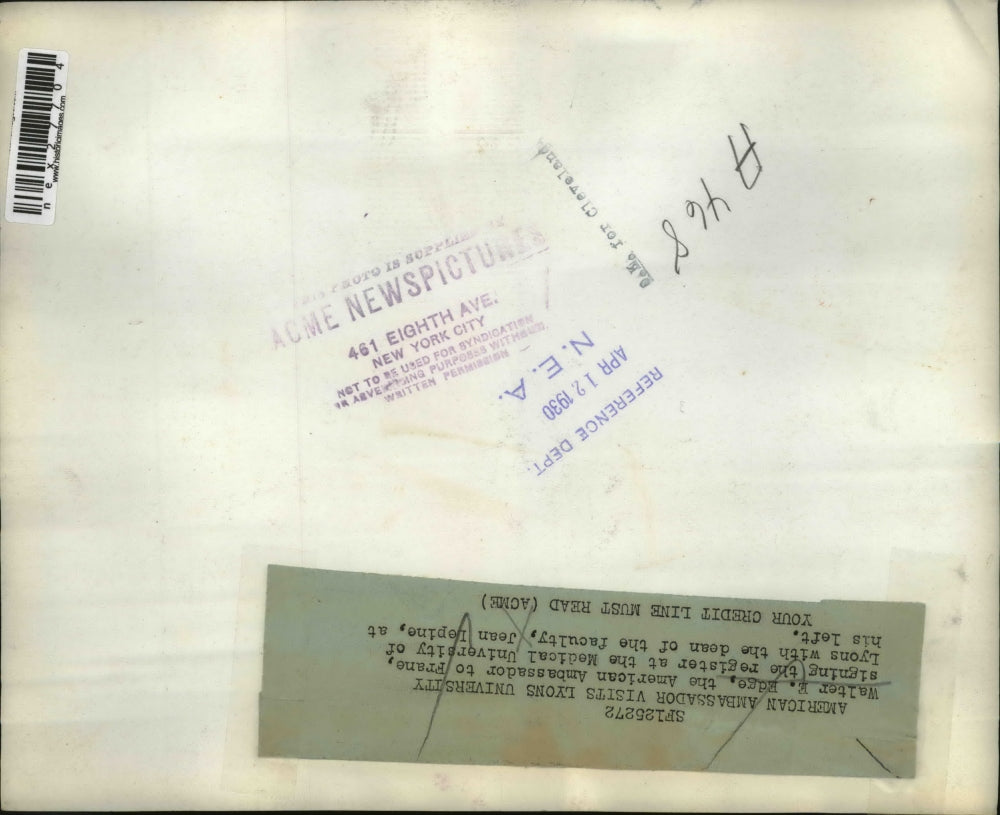 1930 Press Photo Ambassador Walter E. Edge, Dean Jean Lepine at Lyons University