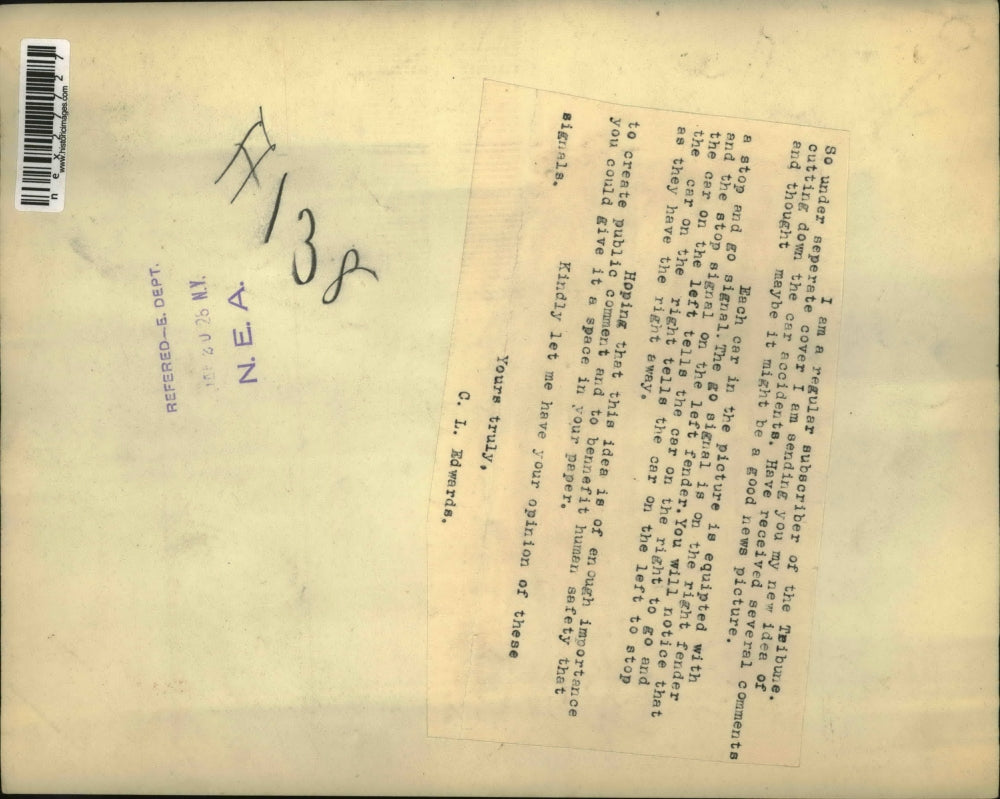 1926 Press Photo Automobiles Equipped w Stop and Go Fender Safety Signals