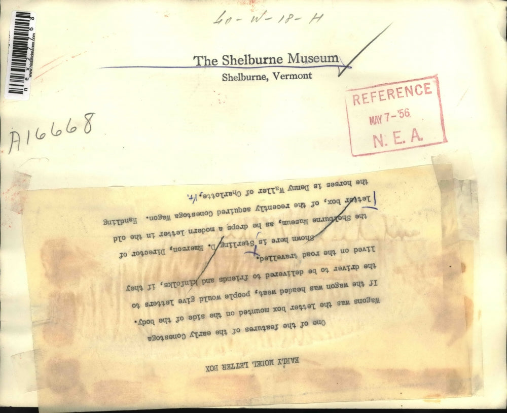 1956 Press Photo Sterling D. Emerson Mailing Using Conestoga Wagon Letter Box