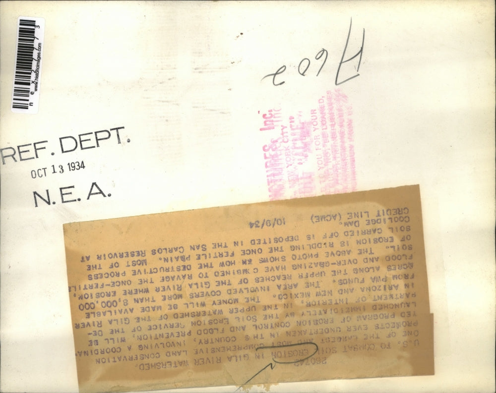 1934 Press Photo Erosion of Fertile Soil Near Gila River, Arizona & New Mexico