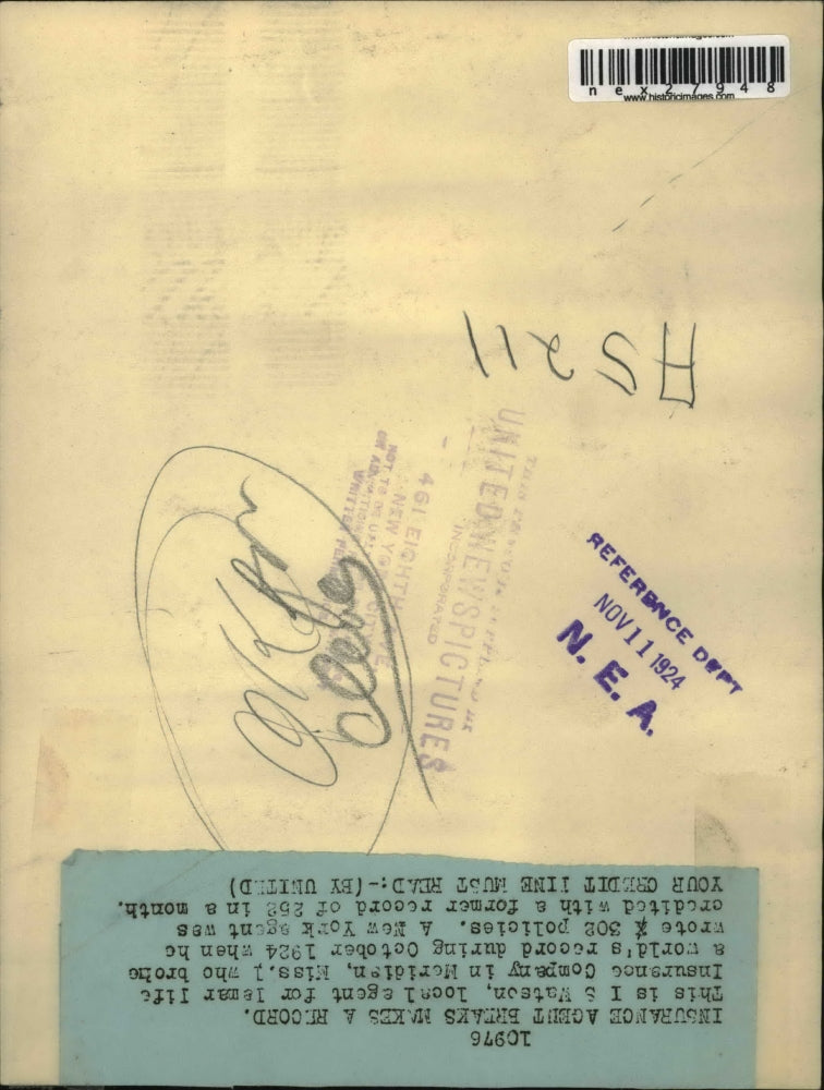 1924 Press Photo I.S. Watson agent for Lamar Life Insurance Co of Miss