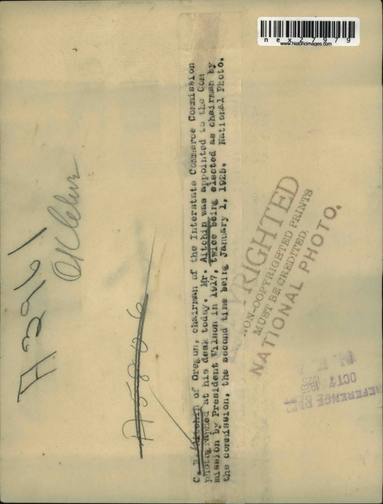 1925 Press Photo C.R. Aitchin of Oregon, Interstate Commerce Commission