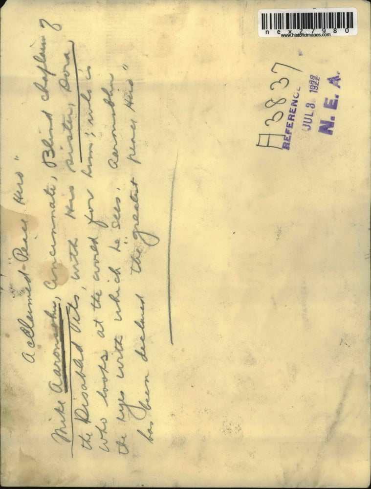 1922 Press Photo Mike Aaronsoher, Ciccinnati, Ohio Blind Chaplain of Blind Vets