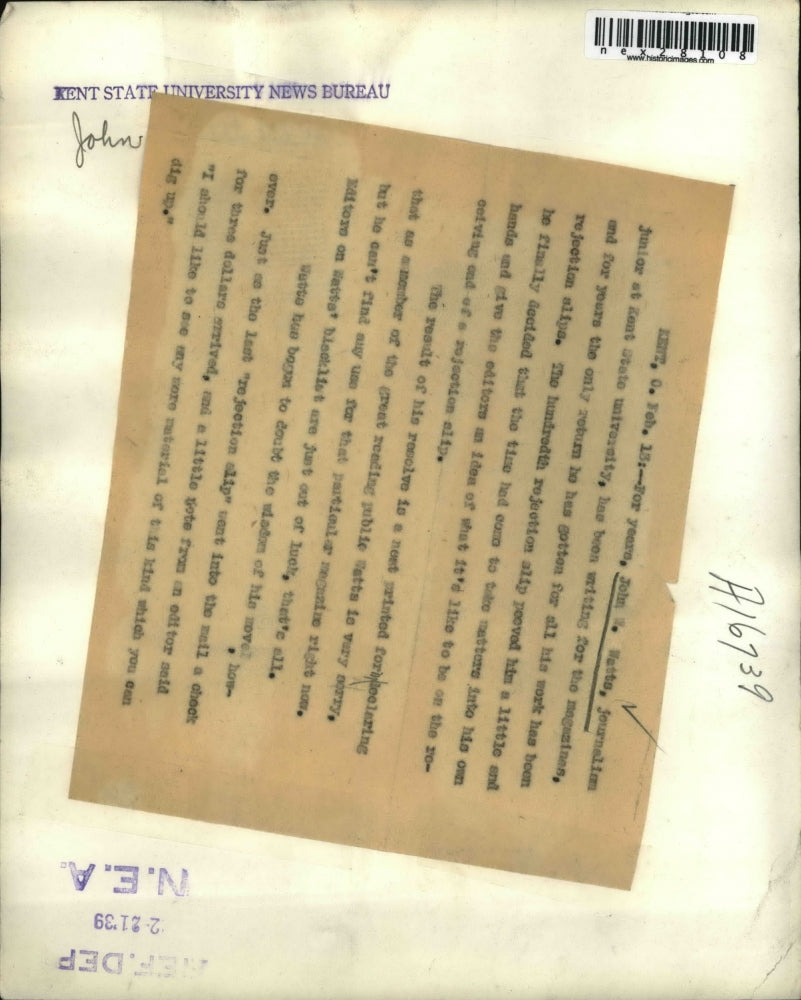 1939 Press Photo Kent Ohio John W Watts journalism jr at Kent State Univ