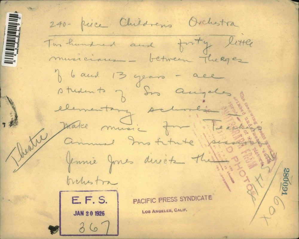 1926 Press Photo 240 piece Children's Orchestra of LA Calif schools