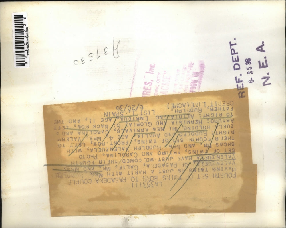 1936 Press Photo Mr & Mrs Rudolph Valenzuela & thier 4 sets of twins