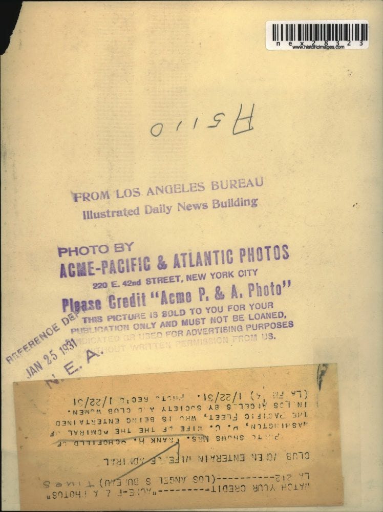 1931 Press Photo Mrs. Frank H. Schofield, wife of Admiral of the Pacific Fleet.