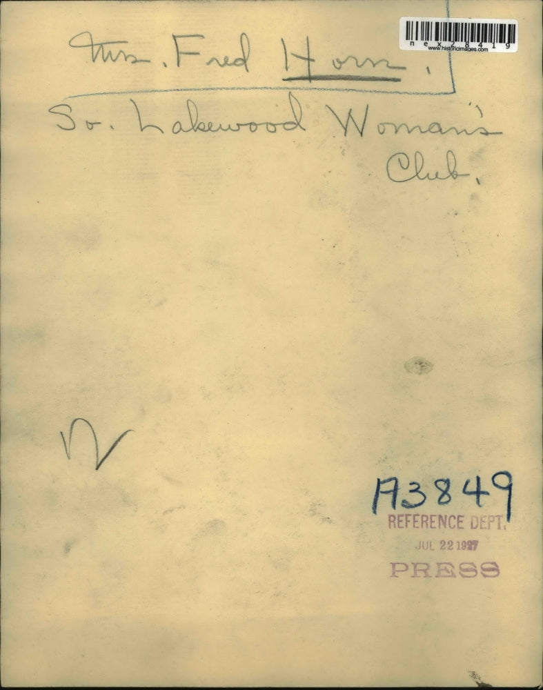 1927 Press Photo Mrs Fred Horn So Lakewood Women's Club