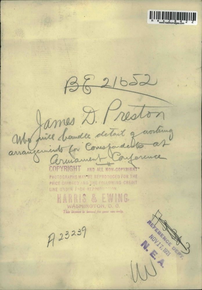 1921 Press Photo James D Preston for correspondents at Armament conference