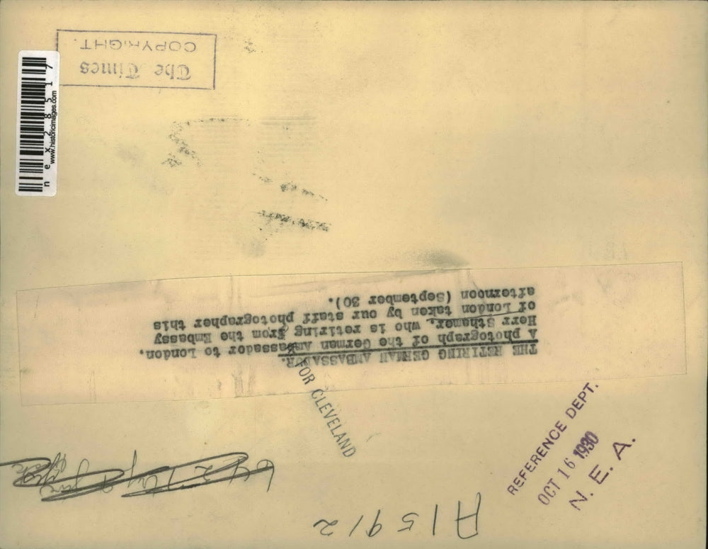 1930 Press Photo Herr Sthamer, German Ambassador to London