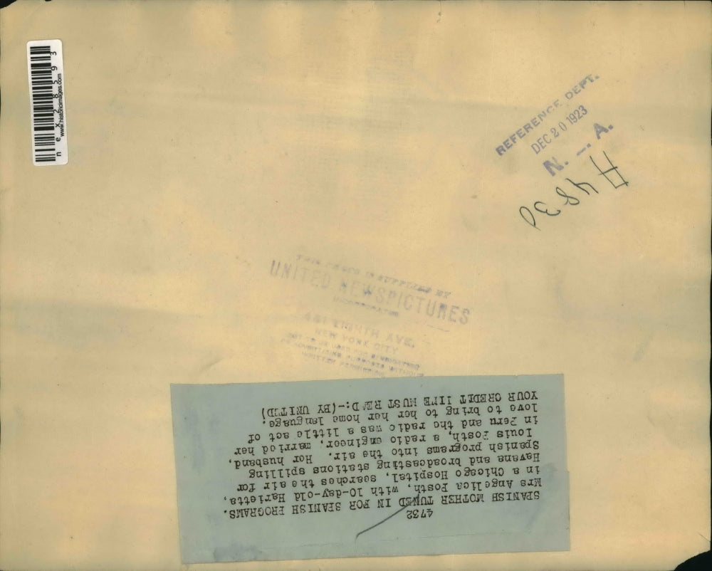 1923 Press Photo Peruvian Mrs Angelica Posth & baby in Chicago hospital