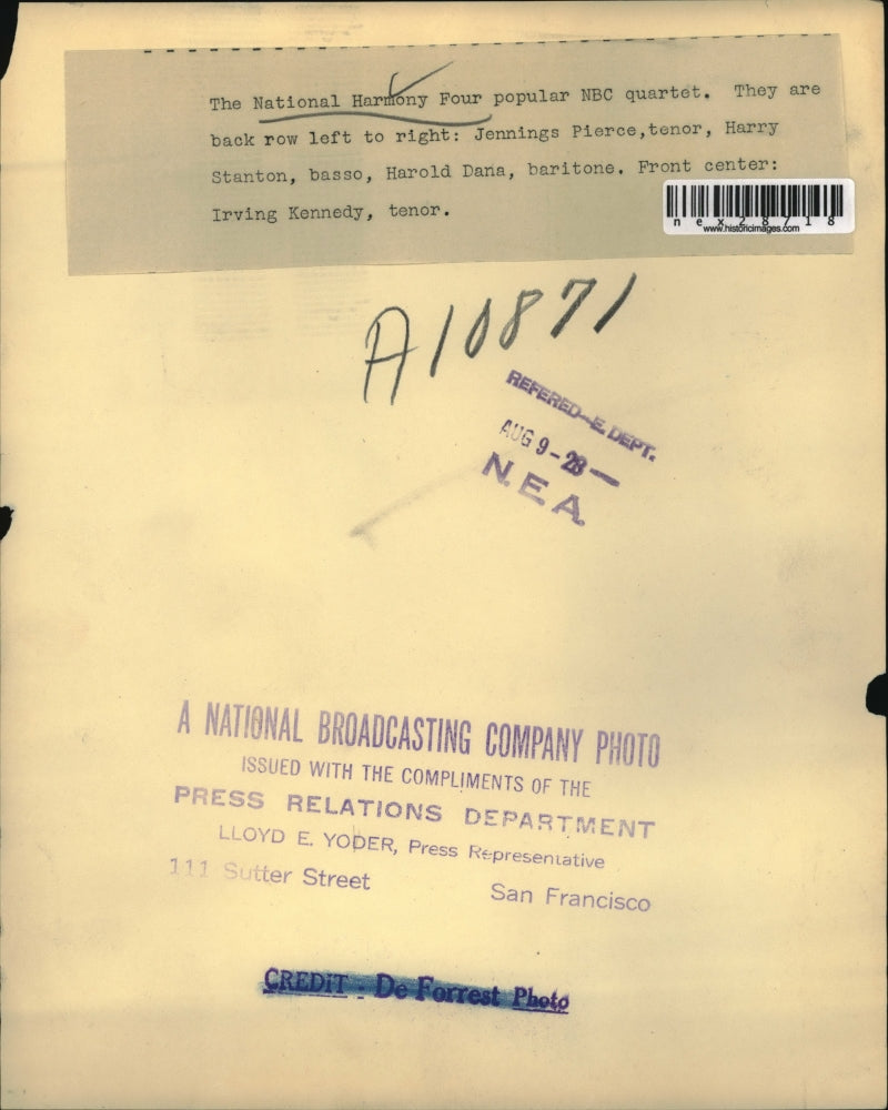 1928 Press Photo National Harmony Houron NBC J Pierce, H Stanton, H Dana,Kennedy