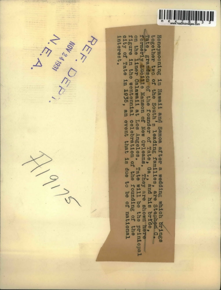 1931 Press Photo Stephen C Tate & bride Lucille Manson in LA Calif