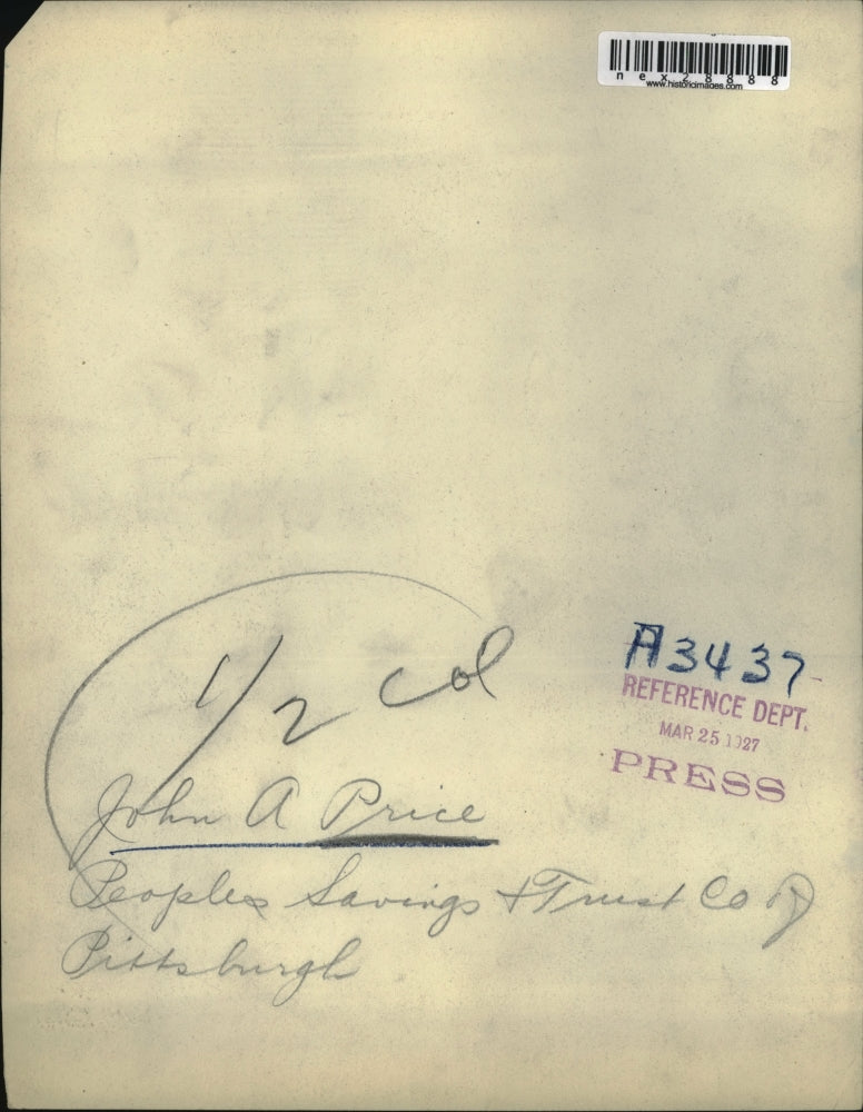 1927 Press Photo John A Price Peoples Savings & Trust Co of Pittsburgh