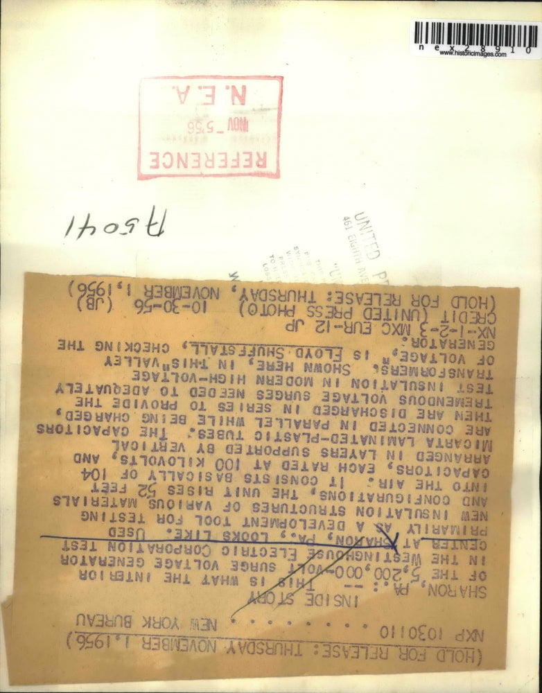 1956 Press Photo Floyd Shuffstall checking the generator at Westinghouse.